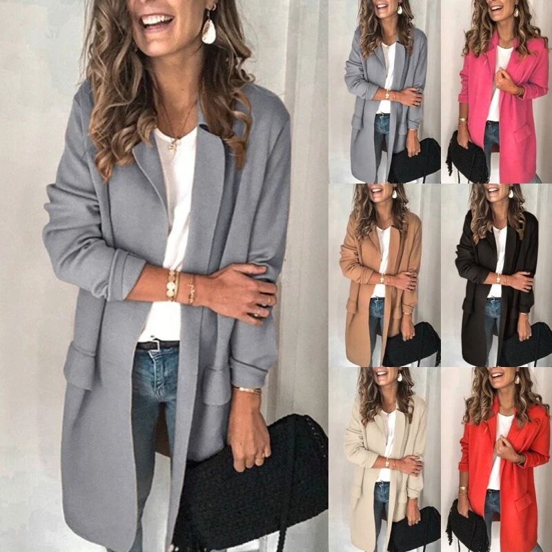 Women Blazer Jacket Long Sleeve Blazers Ladies Business Fitted Lapel  Outerwear