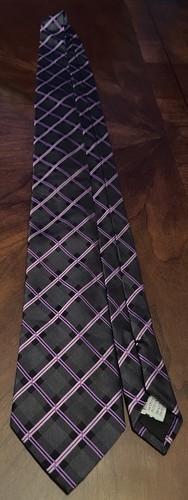 Geoffrey Beene Black Purple Pink Hand Made 100% Silk Mens Neck Tie Made In China - Picture 3 of 9