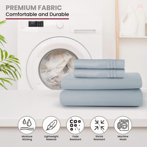 4 Piece Bed Sheet Set Hotel Luxury Ultra Soft Microfiber Deep Pocket Sheets Set - Picture 213 of 224