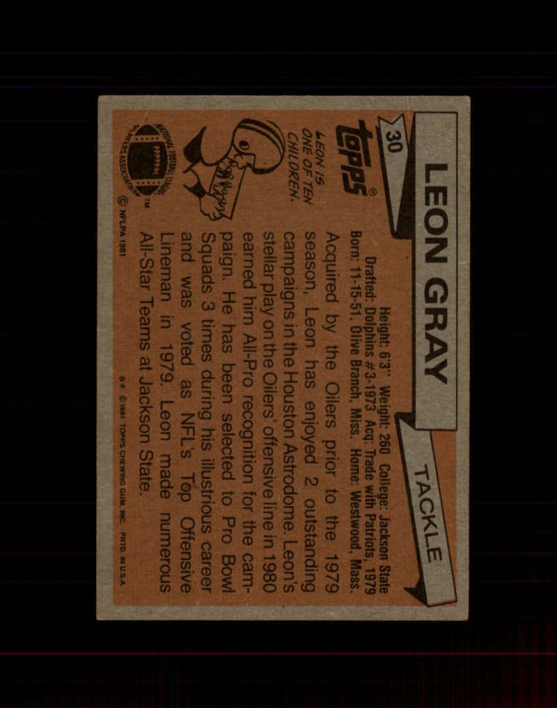 レオン81ページ 1981 Topps Football #030 Leon Gray STARX 7 NM CS64289 | eBay