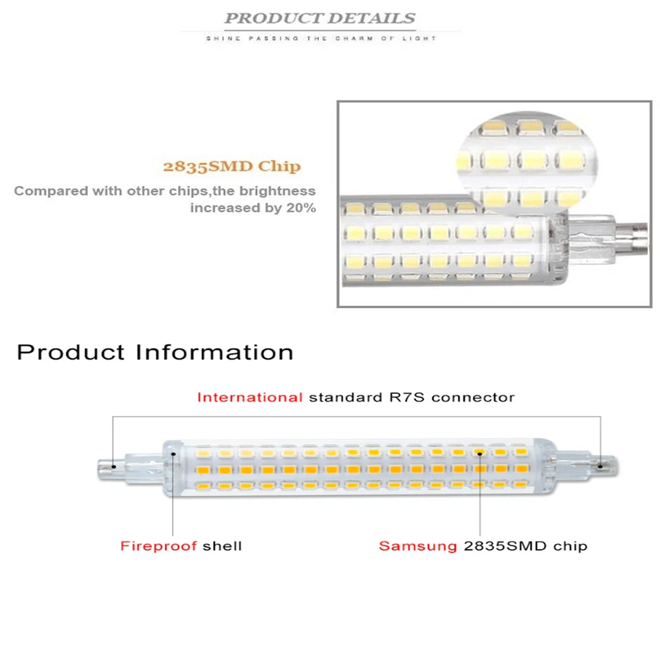 R7S LED 78mm 118mm Bulb Floodlight 12W 16W 2835 SMD Replace Halogen Lamp AC220V - Image 3 of 4