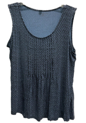Croft & Barrow Pullover Blouse Sz PL Blue Sleeveless Pleated Front Geometric 146