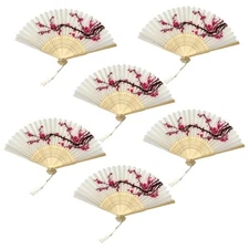 THY COLLECTIBLES Pack of 6 Handheld Paper and Bamboo Folding Fans for Wedding P