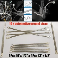 10X Braid Ground Strap Car Engine Ground Strap Cable Firewall Hood Wire End Kits