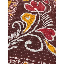 Handmade Indian Kantha Quilt Reversible Cotton Throw Blanket Red Yellow Paisley