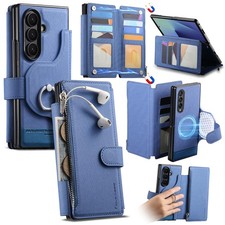 For Samsung Z Fold 3/4/5/6/7 Zipper Magnetic Wallet Card Flip Stand Hard Case