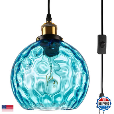 Pobllem Blue Globe Glass Plug In Pendant Light Mid Century Modern Hanging