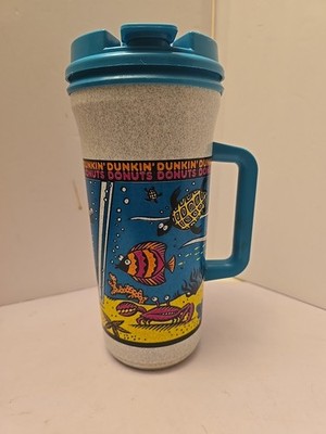 90s Dunkin Donuts 32oz Insulated Travel Tumbler Mug Fish Ocean Sea No Straw