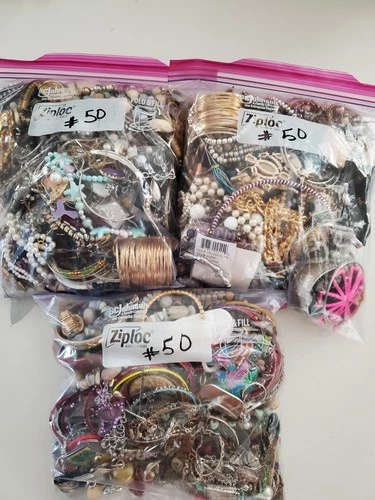 Lot 50 Misc Vtg Costume Jewelry Wearable Repairable Craft Mixed Materials 15 lbs