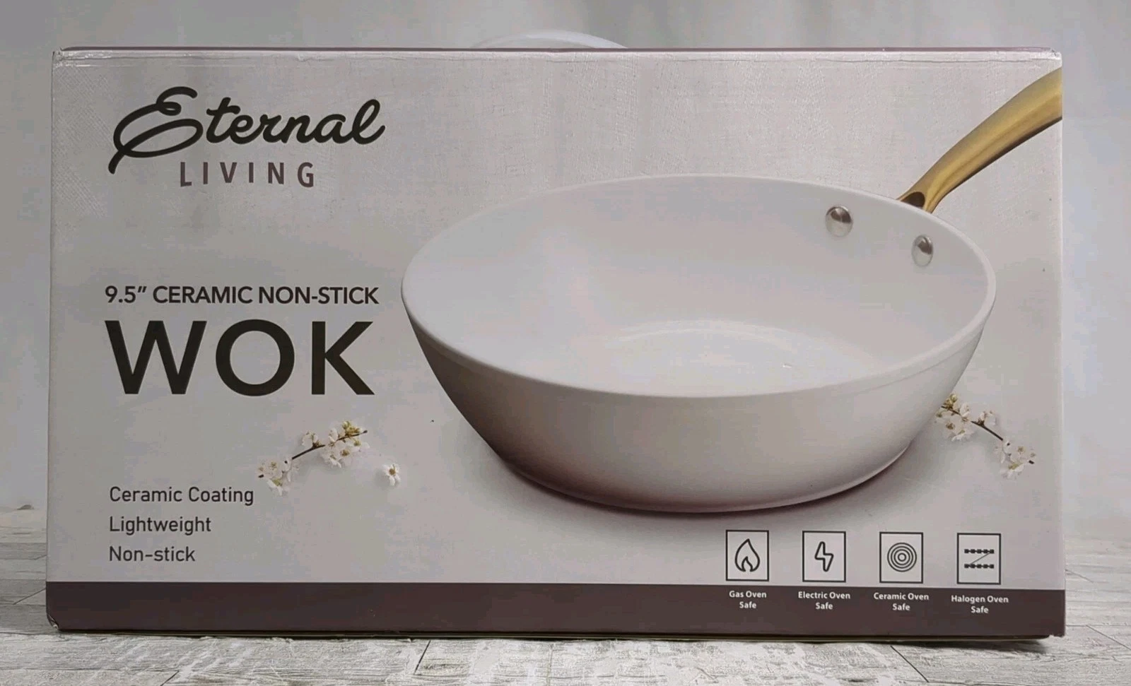 Eternal Living 9.5" White Ceramic Non-stick Wok | New/Open Box