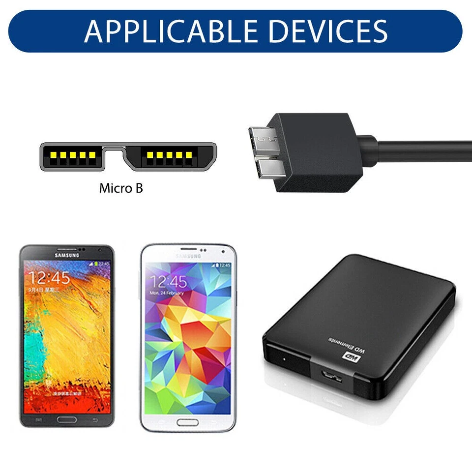 USB 3.0 Hard Disk Drive Cable USB To Micro-B Data Lead For Seagate WD Toshiba AU - image 2 of 4