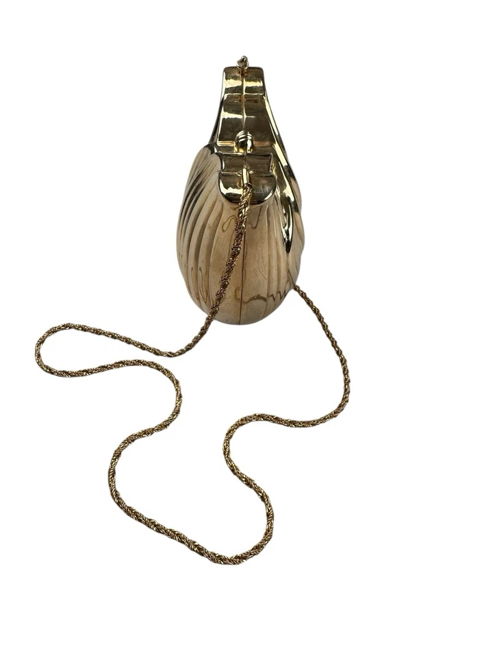 Bolso sin asas italiano vintage de metal dorado con carcasa de noche cadena Art Deco Minaudiere Foto 4 de 4