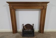 Old Charm Fire Surround Piece, Solid Oak Finish with cast iron charcoal tray