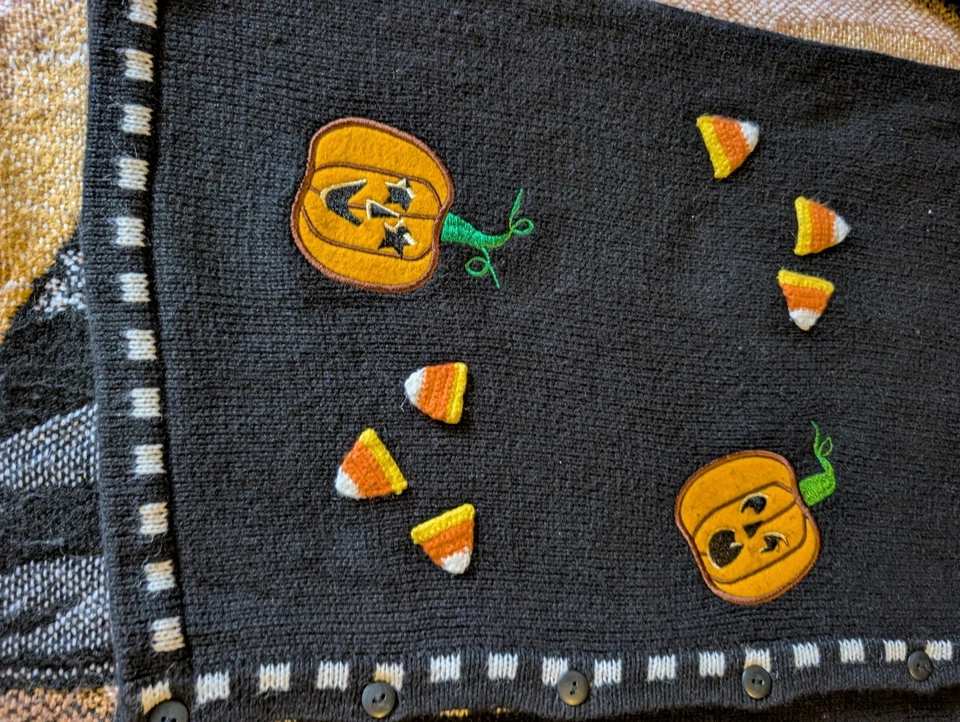Vintage Knit Halloween Cardigan 1X Quacker Factory Pumpkin Candy Corn - Image 3 of 4