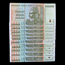 10x Zimbabwe 20 Billion Dollar Bill Banknote Paper Money World Currency