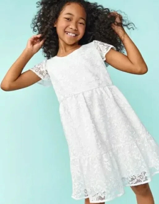 White Lace Dress Tiered The Childrens Place Size 7/8 | eBay