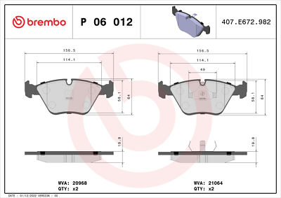 BREMBO P 06 012 Bremsbelagsatz, Scheibenbremse für BMW