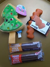 Lot- BARK BOX Super Chewer Squeaker Crinkle Toys & Treats Lot for MEDIUM Dogs
