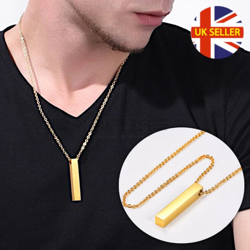Men's vertical gold bar necklace sale