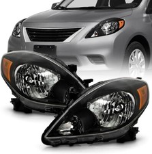 For 2012-2014 Nissan Versa 4-Door Sedan Black Headlights Headlamps Left+Right