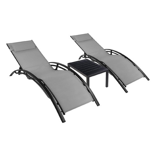 XXL Aluminium Sonnenliege 2er Set mit Beistelltisch 5-Fach Verstellbare Rückenle - Bild 4 von 26