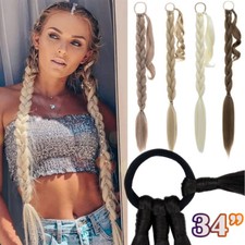 Extra Long 34" Thick Braided Ponytail With Hair Tie Pony Tail Hair Extensions HY