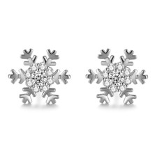 Sparkling Snowflake Sterling Silver Cubic Zirconia Stud Earring 10mm Gift S13