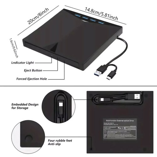 Slim External CD DVD RW Drive USB 3.0 Writer Burner Player Black For Laptop PC - Photo 5/13