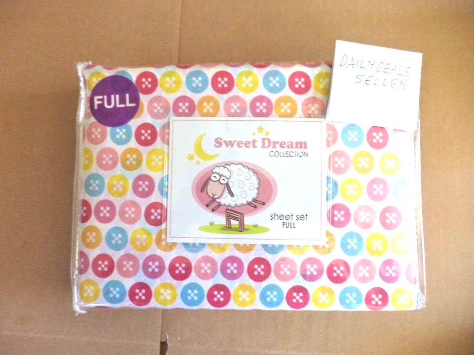 Girls Full Sheet Set COLORFUL BUTTONS CIRCLES PINK BECO - Image 4 of 4