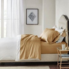 Madison Park Pima Cotton Sateen 7 Pcs Sheet Set-Split King-Color:Gold