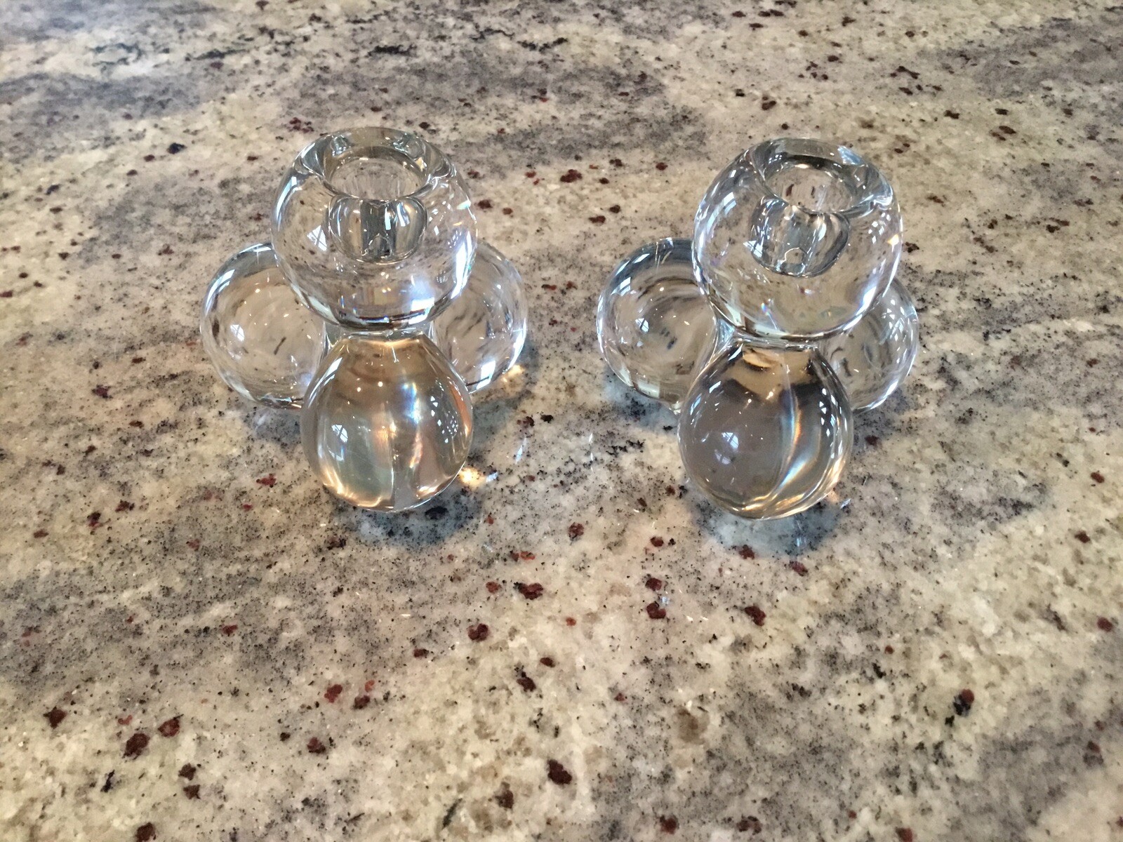 Vintage Westmoreland Clear Glass Triple Ball Candle Holders Set of 2-image
