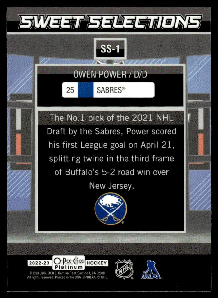 2022-23 O-Pee-Chee Platinum Sweet Selections Owen Power Buffalo Sabres #SS-1 - Image 2 of 2