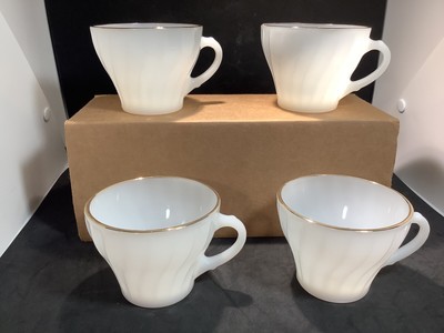 NEW OLD STOCK 4 ANCHOR HOCKING FIRE KING FLAT BOTTOM COFFEE CUPS w/STICKERS 22 K