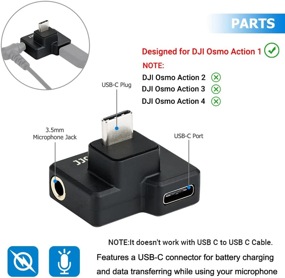 Micrófono de audio de 3,5 mm y adaptador USB-C accesorios para cámara DJI Osmo Action 1 (solo) Foto 4 de 4