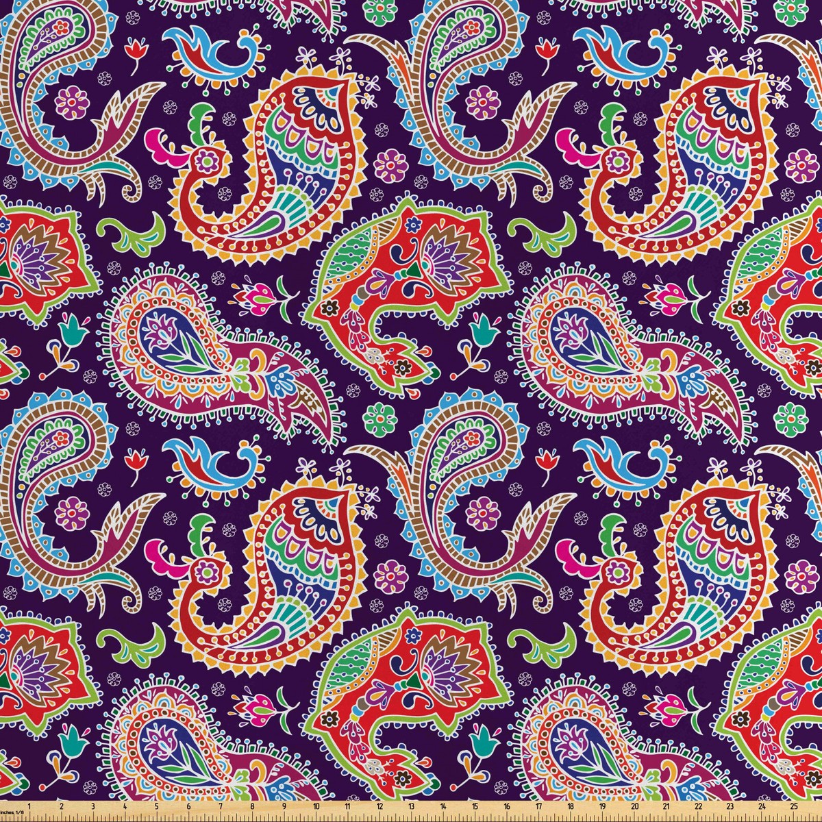 Paisley Satin Stoff als Meterware Retro Hippie-Motive