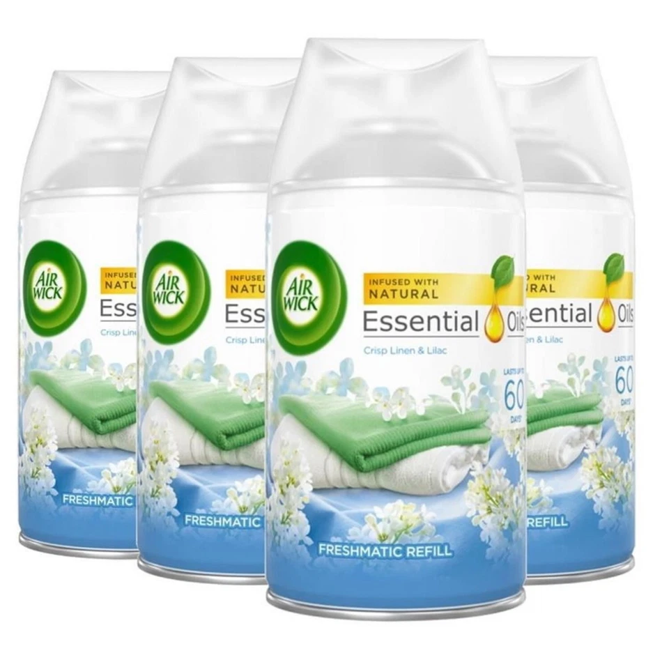 4 x Air Wick Freshmatic Max Automatic Spray Freshener Refill Linen & Lilac 250ml