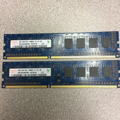 Lot of 2, Hynix 2GB 1RX8 PC3-10600U-9-10-A0 HMT325U6CFR8C-H9 NO AA