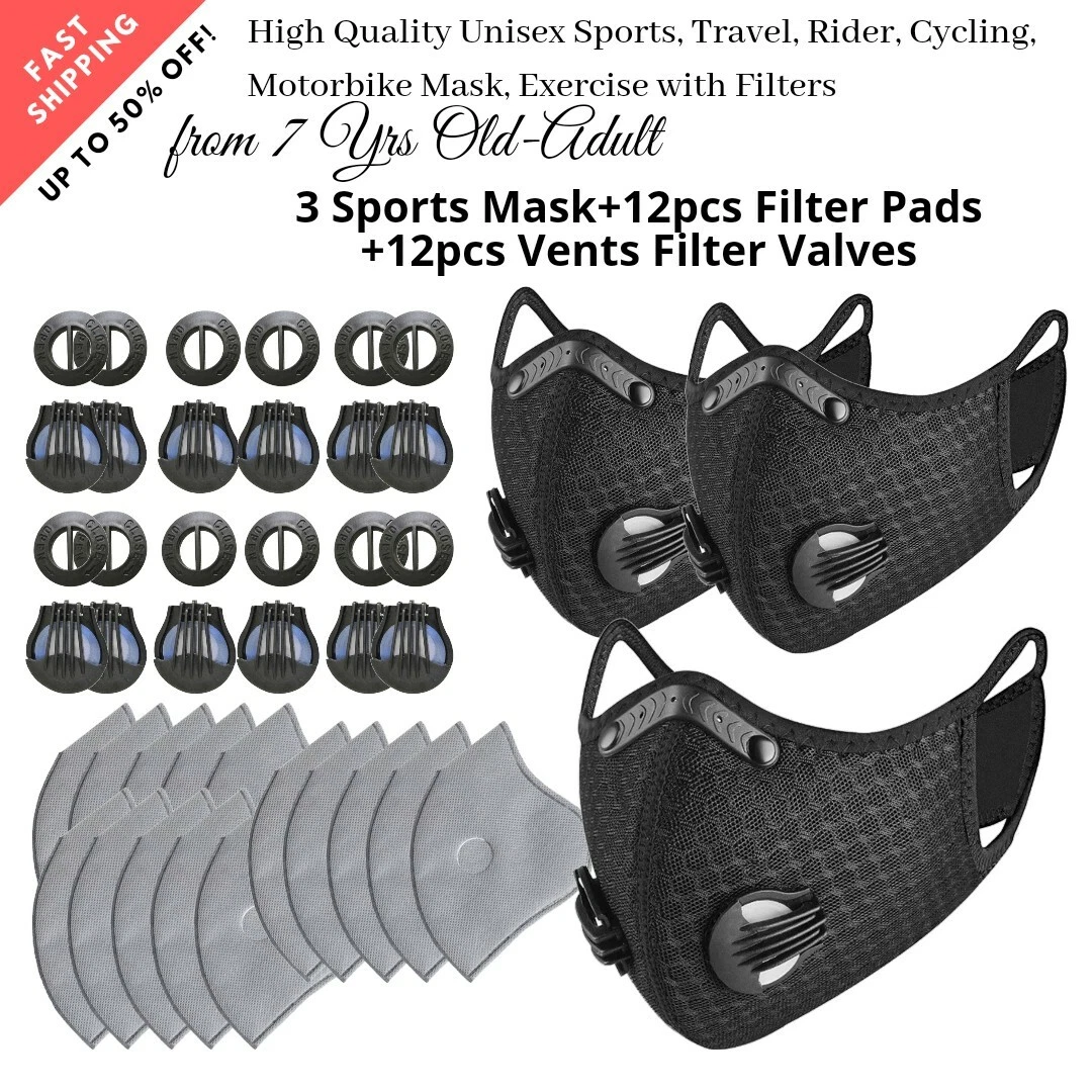 Washable Men Black Face Mask with 2 Air Valves Cyclist Mask with Breathing Valve