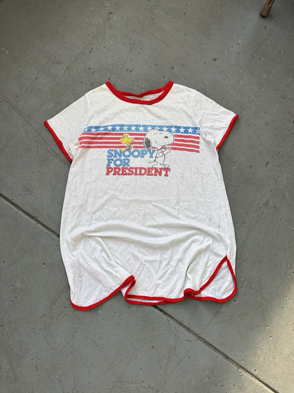 Vintage 60s Snoopy For President Graphic Ringer T-Shirt