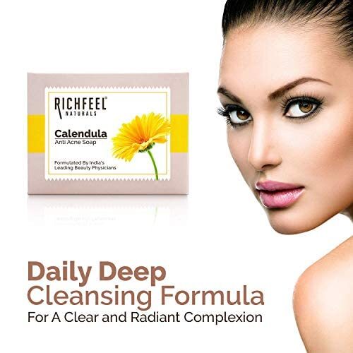 Richfeel Calendula Anti Acne Soap-Power of Soothing Calendula Extracts 75 g-5pc - Picture 3 of 3