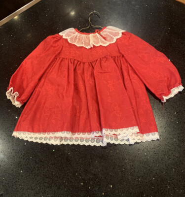 Peaches N Cream Toddler Dress Red Vintage Lace Collar Holiday Christmas  Holly | eBay