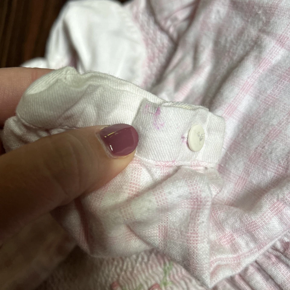 Vestido Vintage SOPHIE DESS Meninas Smocked Tamanho 2T Amarrar Traseiro Padrão Rosa Manga Longa - Imagem 4 de 4