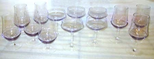 RARE 13 PC SET  SASAKI LILAC SAS20 5 ICE TEA GLASS +3 WATER GOBLETS +5 CHAMPAGNE