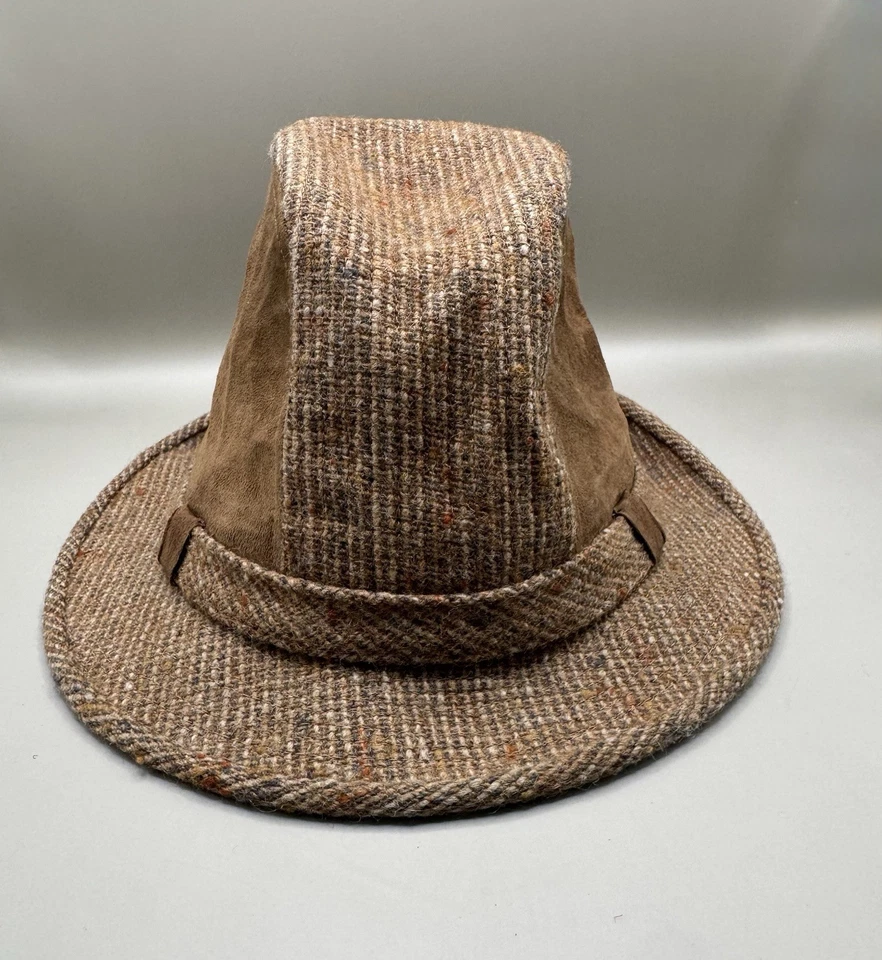 Vintage Stetson Fedora Hat Brown Tweed Wool Suede Panel Satin Lined Size 7.5 USA - Image 4 of 4