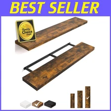 Modern Wall Mounted Shelves, Rustic Wood, 48", Set of 2