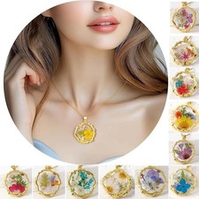 Handmade Pressed Real Dried Flower Resin Pendant Necklace Chain Neckla Jewelry