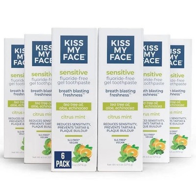 Sensitive Fluoride-Free Gel Toothpaste Citrus Mint 4.5 oz Each (Pack of 6)