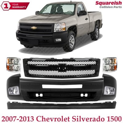 Front Bumper & Headlights Assembly Kit For 2007-2013 Chevrolet Silverado 1500