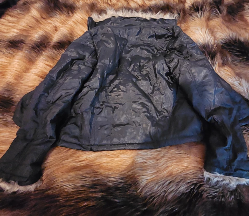 KC Collections M Black Checker Zip Faux Fur Cuff Collar Puffer Winter Storm Coat - Image 3 of 4