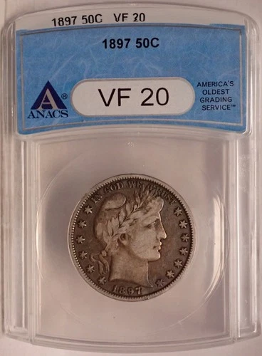 1897 Barber Half Dollar ANACS VF20 Gen 7.2 Old Blue Holder